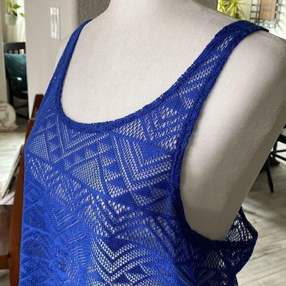 Miken Swim Swimwear Royal Blue Cover Tank Top Tunic Aztec Coastal M - Picture 4 of 9